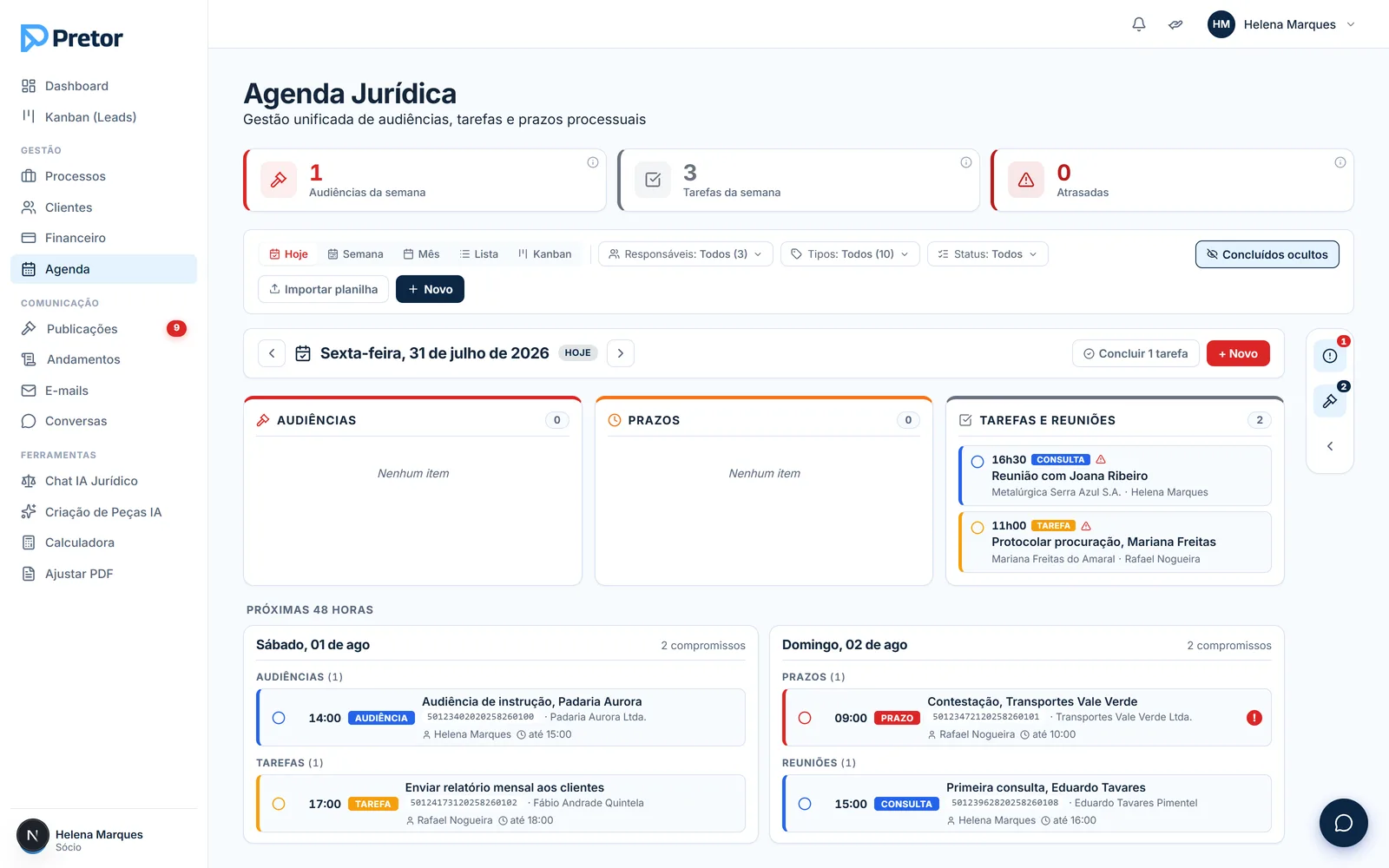 Agenda jurídica do Pretor